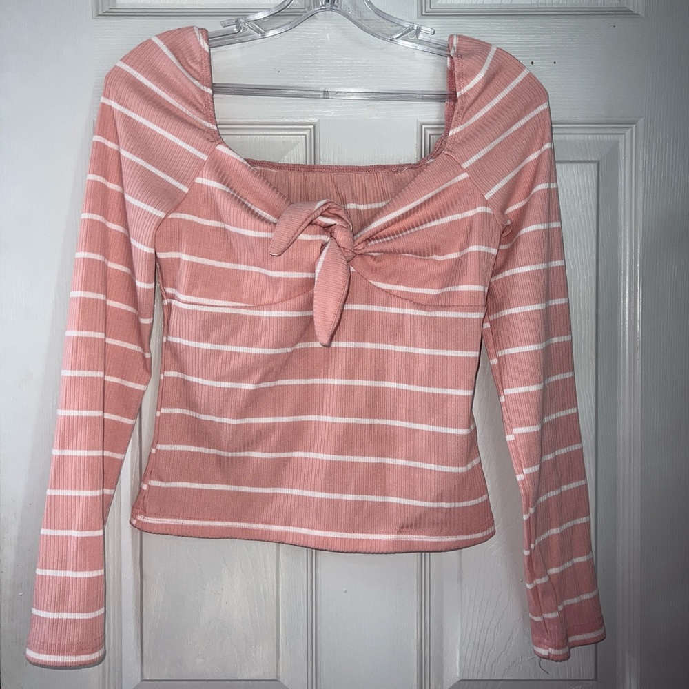 Knot Front Rib-Knit Stripped Tee